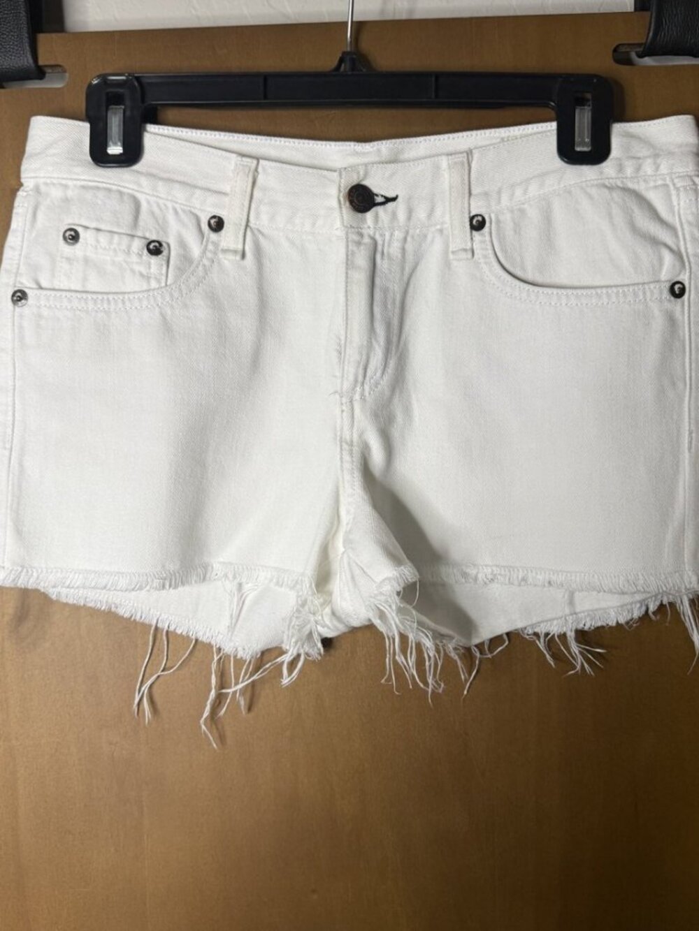rag & bone/JEAN White Denim Frayed Cutoff Shorts Size 26